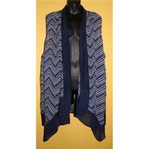 CJ Banks 2x Blue White Sheer Draped Overpiece Sleeveless Blouse Crochet
